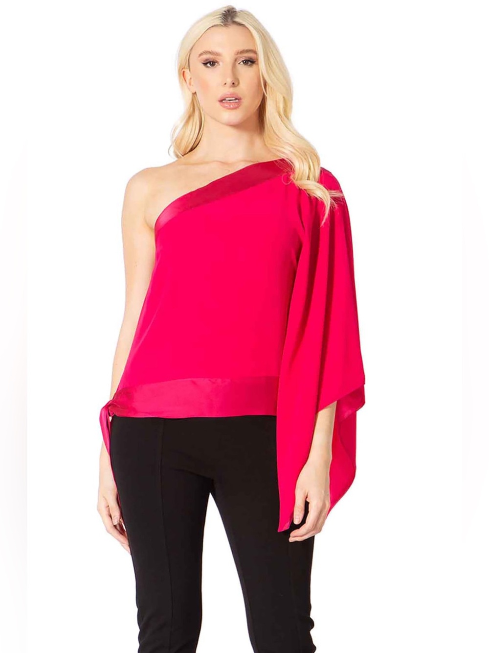 Vertigo One-Shoulder Hot Pink Draped Women's‎ Top